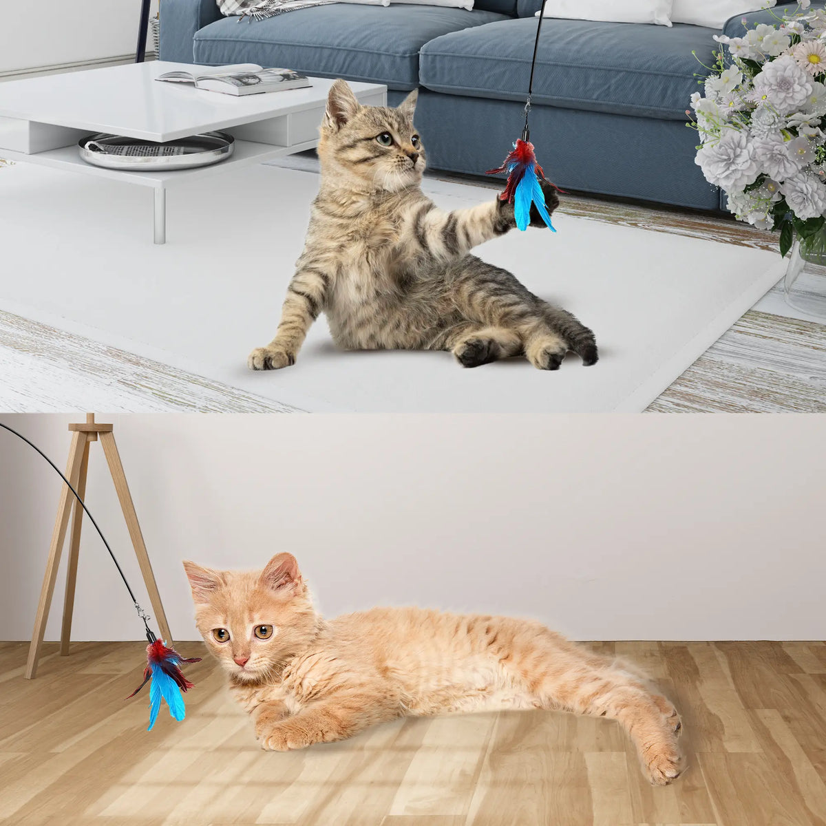Cat Toy Wand Auto Interactive Toys for Indoor Cat 10 in 1 Hands-Free Natural Bird Feather Ball Toys, Suction Cup Pet Dancing Playing Toy
