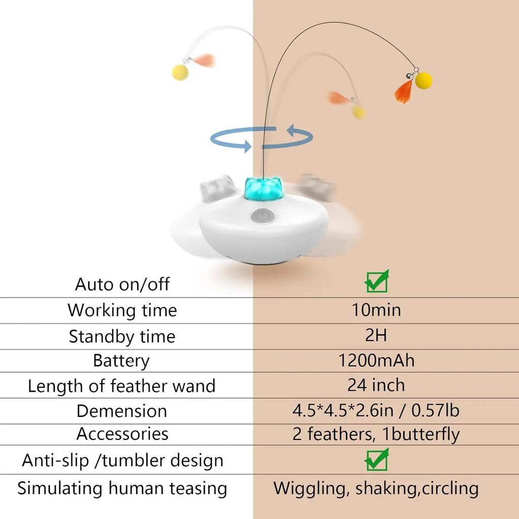 Oxawo Interactive Cat Toys Cat Exercise Tumbler, Rechargeable Cat Toys for Indoor Cats Spin Butterfly Game Teasing Kitty, Extra Long Feather Wand (P33 Cat Toys)
