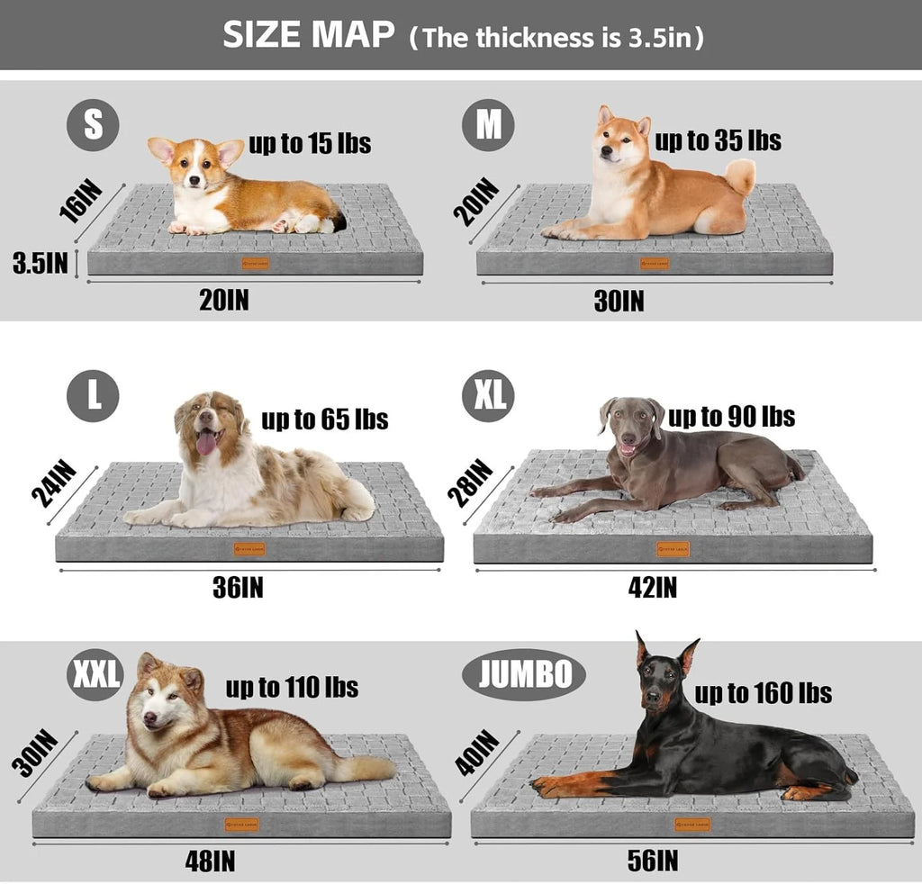 Orthopedic Dog Bed Waterproof Soft Comfortable Egg Crate Foam Large Pet Beds Crate Mat with Removable Washable Cover and Nonskid Bottom,(Grey)
