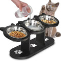 3 Bowl Elevated Cat Feeder with Food Water & Treat Bowls, 15° Tilted Raised Cat Bowl Stand with Detachable Stainless Steel Bowls, Anti-Slip Base, Ergonomic Design Reduces Neck Strain, Easy Clean Stable Pet Feeding Station