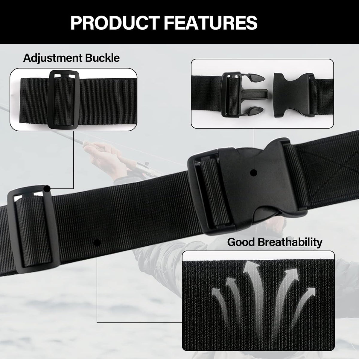 Fishing Wading Belt with Rod Holder Adjustable Wader Waist Belt | Fishing Rod Holster Quick Release Belt Keeper Bottle Buckle for Fly Surf Kayak Casting Spinning Pole Tool Tackle Gear