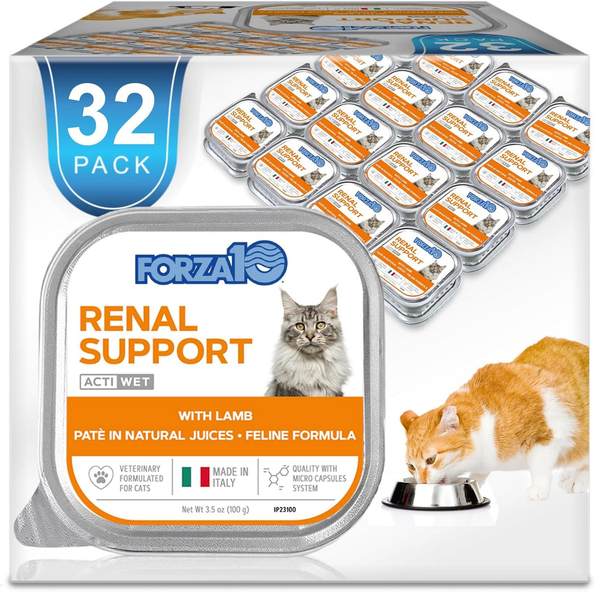 Renal Wet Cat Food for Adult Cats - 3.5 Oz, 32 Pack - Lamb Flavor | Actiwet Renal Support - Vet-Formulated, Non-Gmo - Kidney Care for Adult Cats - Made in Italy