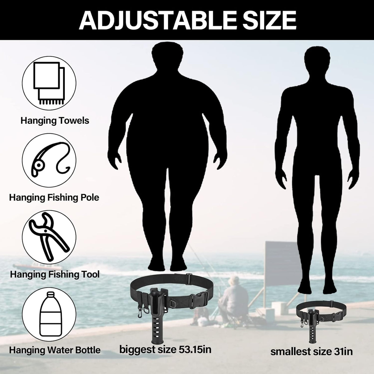 Fishing Wading Belt with Rod Holder Adjustable Wader Waist Belt | Fishing Rod Holster Quick Release Belt Keeper Bottle Buckle for Fly Surf Kayak Casting Spinning Pole Tool Tackle Gear